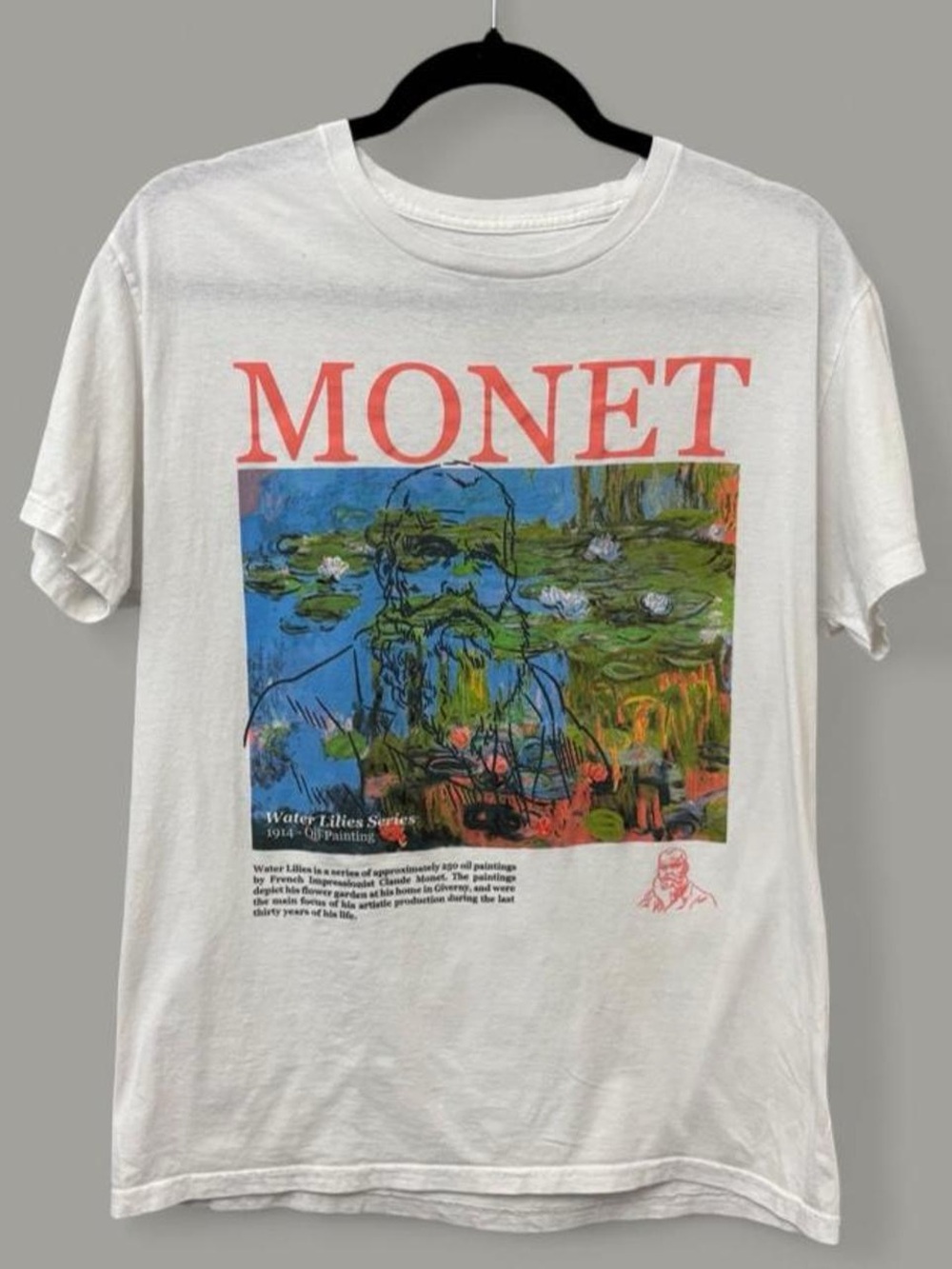 MONET White Graphic Water Lilies Short Sleeve Tee